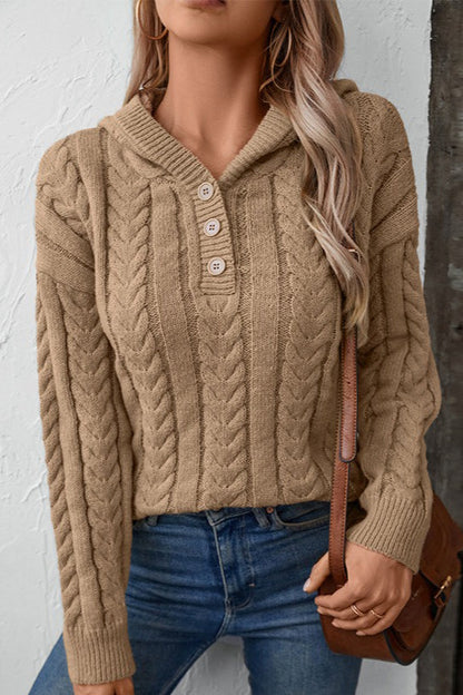 Color Button-front Hooded Thick Warm Sweater