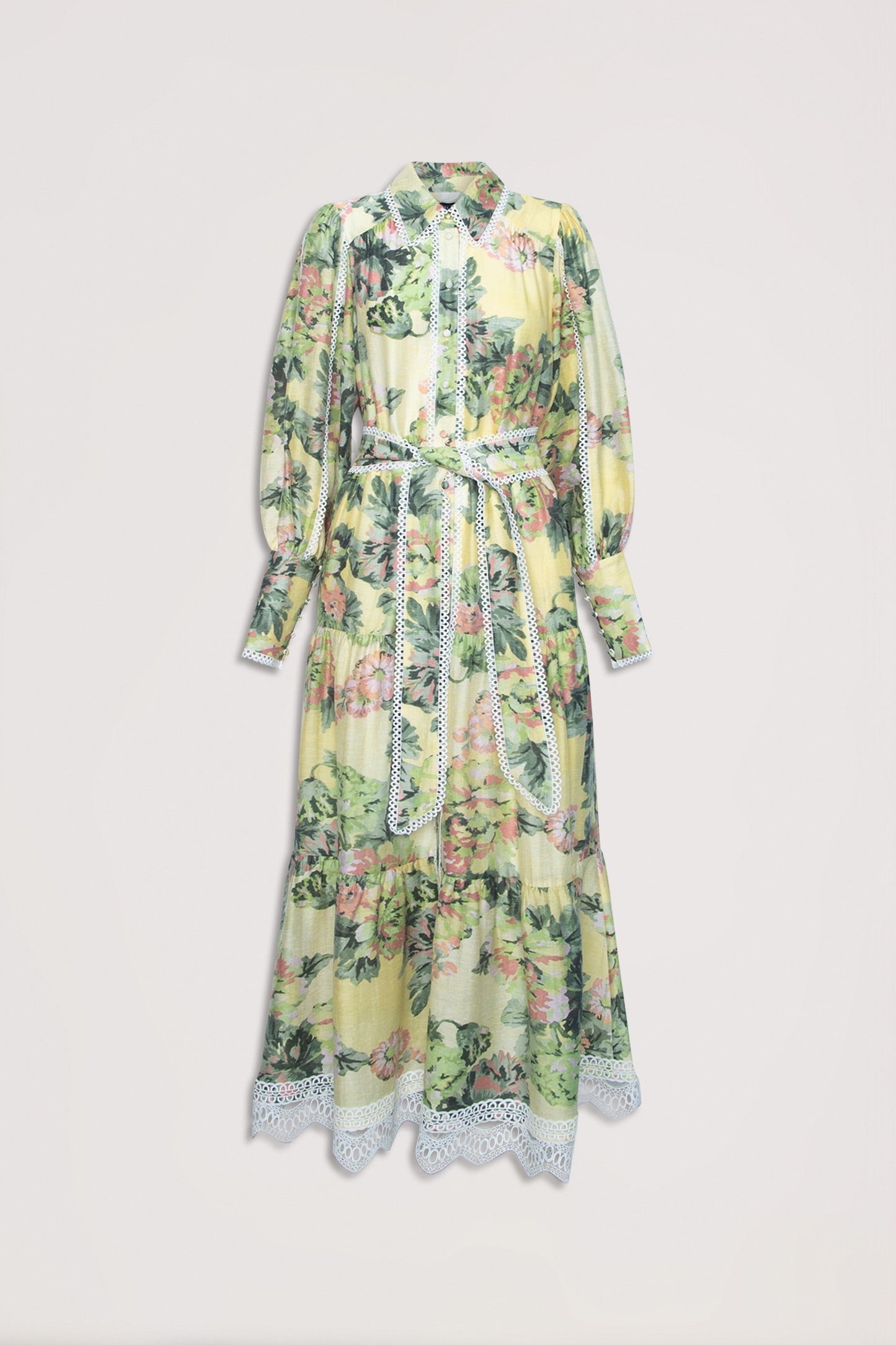 Yedda Print Lace Trim Maxi Dress