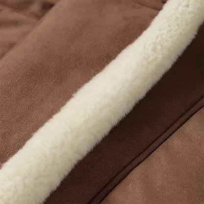 Lamb Woolen Spliced Warm Coat for Side Buttons Lapel Full Sleeve Jackets Lady Autumn Winter Thick Outwear