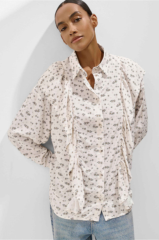 Loose Ruffled Printed Blouse