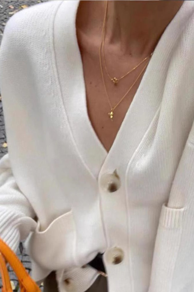 Color Knit V-neck Coat