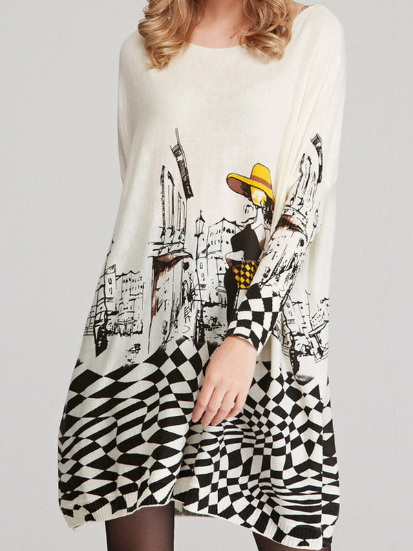 Loose Printed Split-joint Sweater