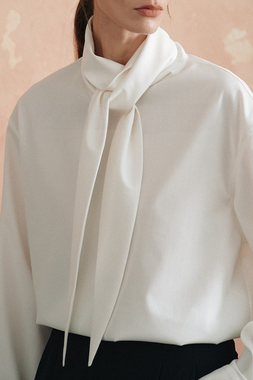 Lightweight Draped Tie Neck Blouse
