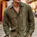 Men's Vintage Ethnic Floral Embroidered Linen Shirt elevenforest