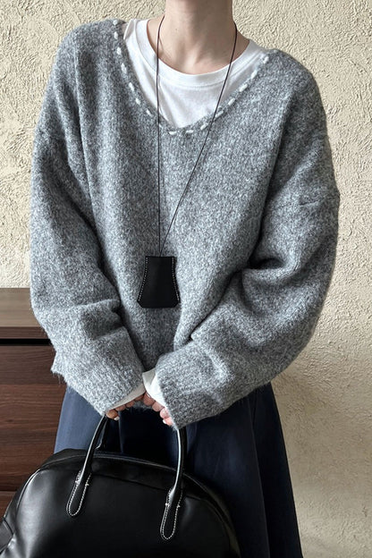 Oversized V-neck Knit Sweater