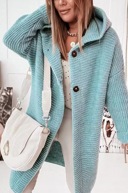 Moxidress Drop Shoulder Hoodied Knitting Cardigan