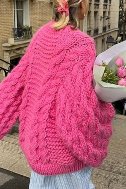 Moxidress Round Neck Oversized Cable Knit Sweater