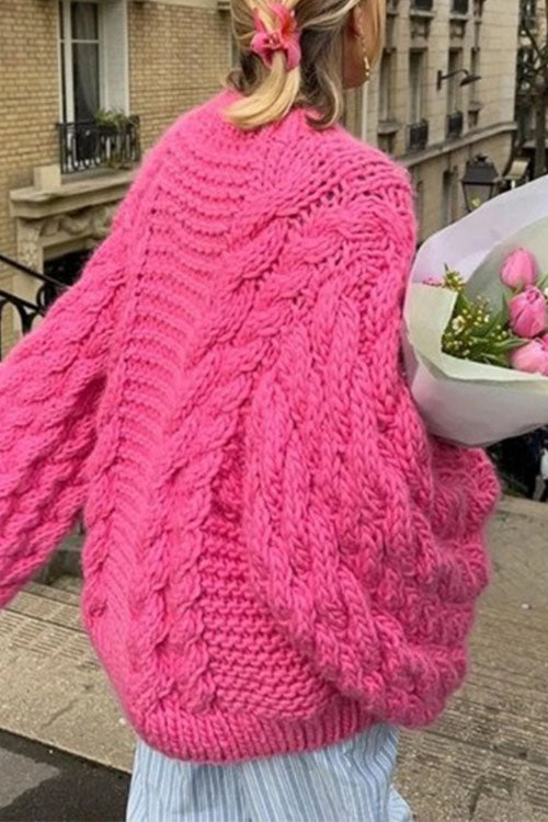 Round Neck Oversized Cable Knit Sweater