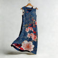 Japanese Floral Art V Neck Flowy Linen Midi Dress elevenforest