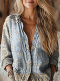 Women's Colorblock Art Print Casual Cotton Shirt