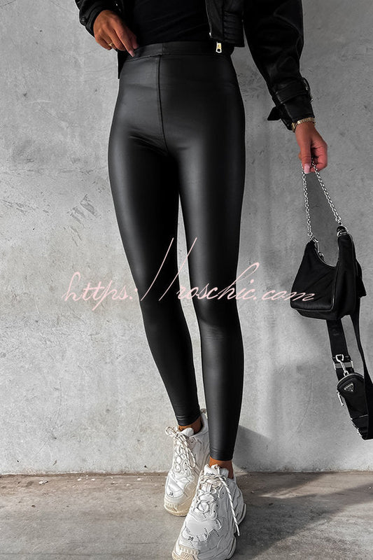 Style Note Faux Leather Legging Pants Elastic