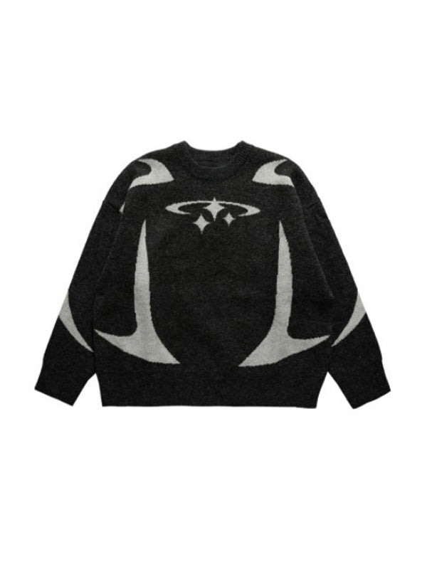 Baggy Sweater With Star Jacquard Design