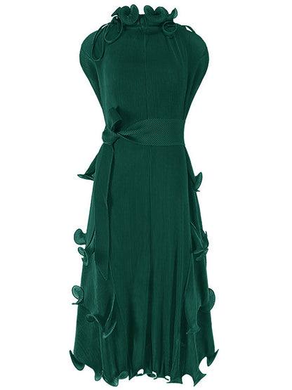 Loose Bandage Lacy Color High-neck Midi Dresses