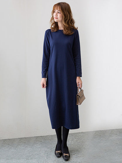 Simple Color Round-neck A-line Midi Dress