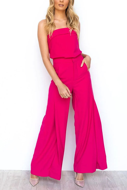 Strapless Tube Top and Pocketed Wide Leg Pants Set