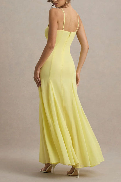 V Neck Adjustable Strap Bodycon Flare Maxi Dress
