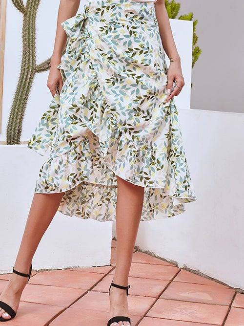 Ditsy Tie Side High Low Skirt