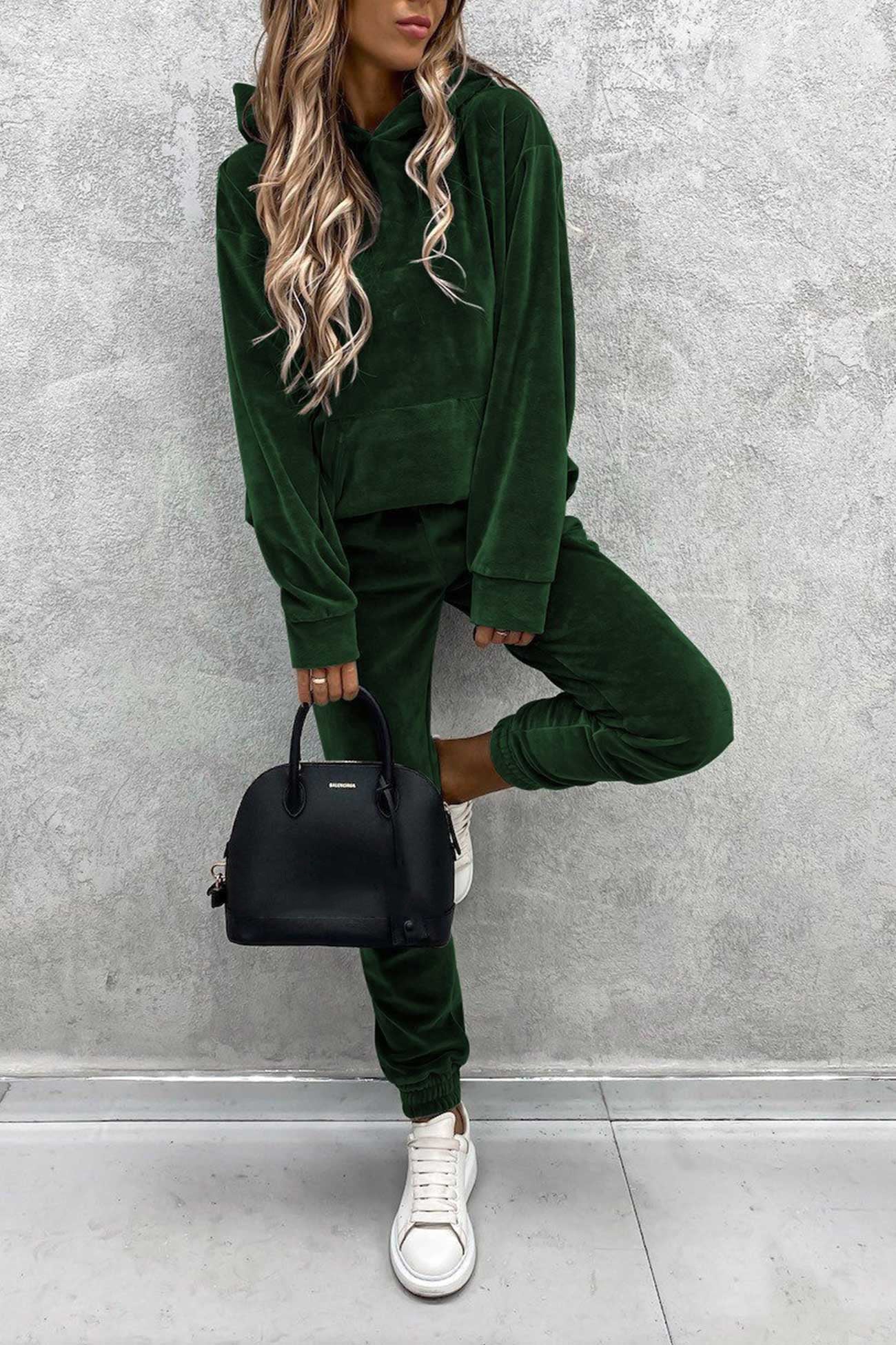 Velour Color Hoodie Long Pants Set