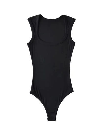 ’s Slim Square Collar Sleeveless Bodysuit Shoulder Vest Jumpsuit Backless Pullover Top