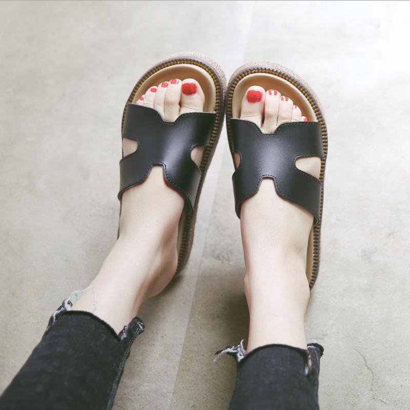 Cozy Leather Flat-bottomed Slippers