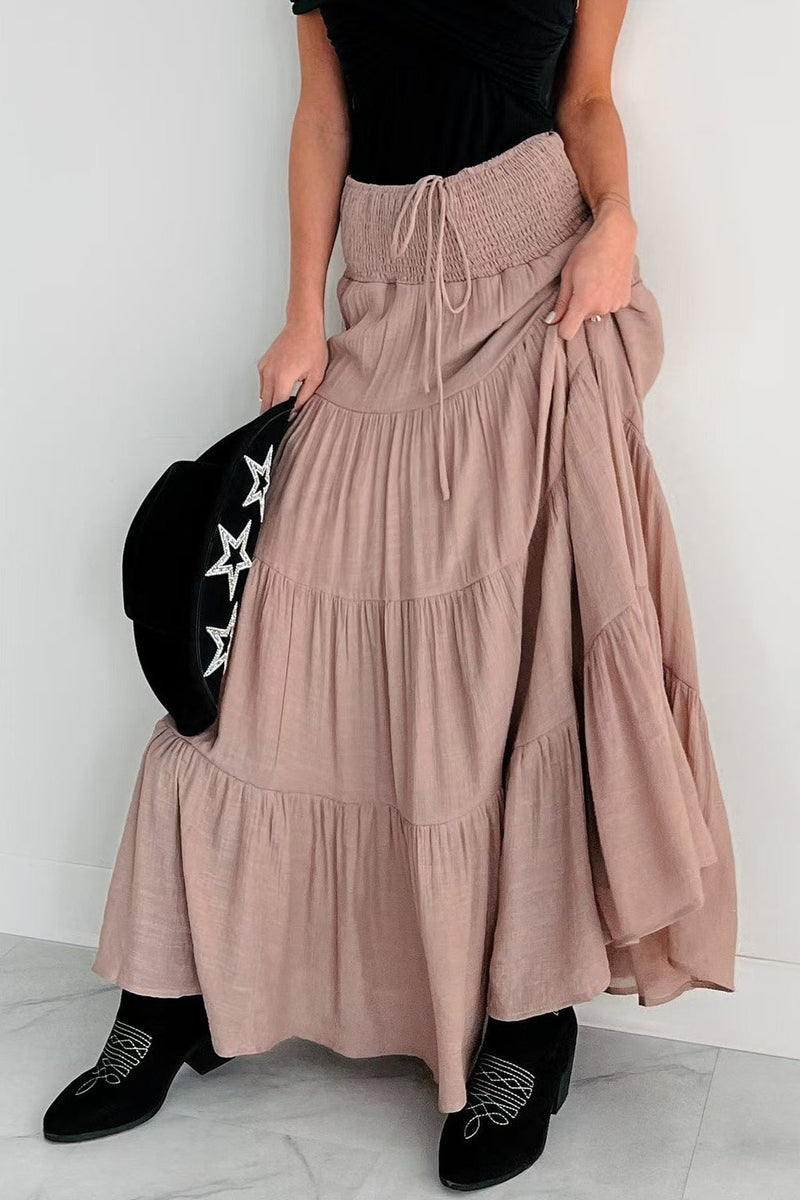 High Waisted Contrast Drawstring a Line Maxi Skirt