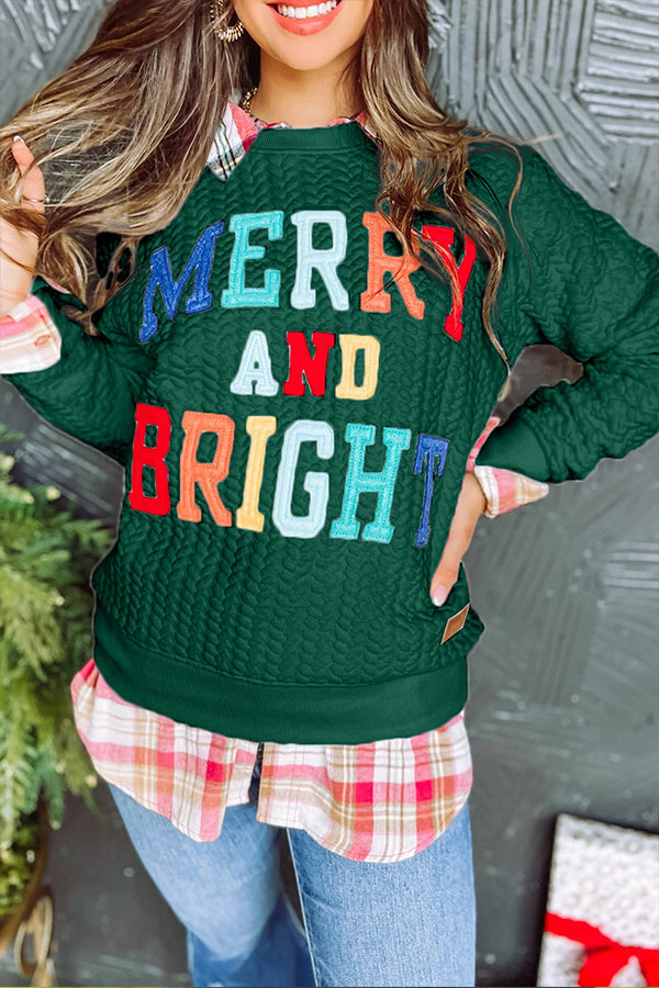 Blackish Green Merry and Bright Quilted Sweatshirt