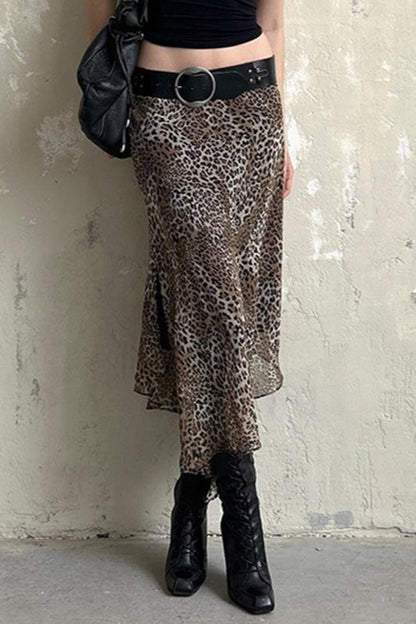 Leopard Print Low Waist Bodycon Skirt