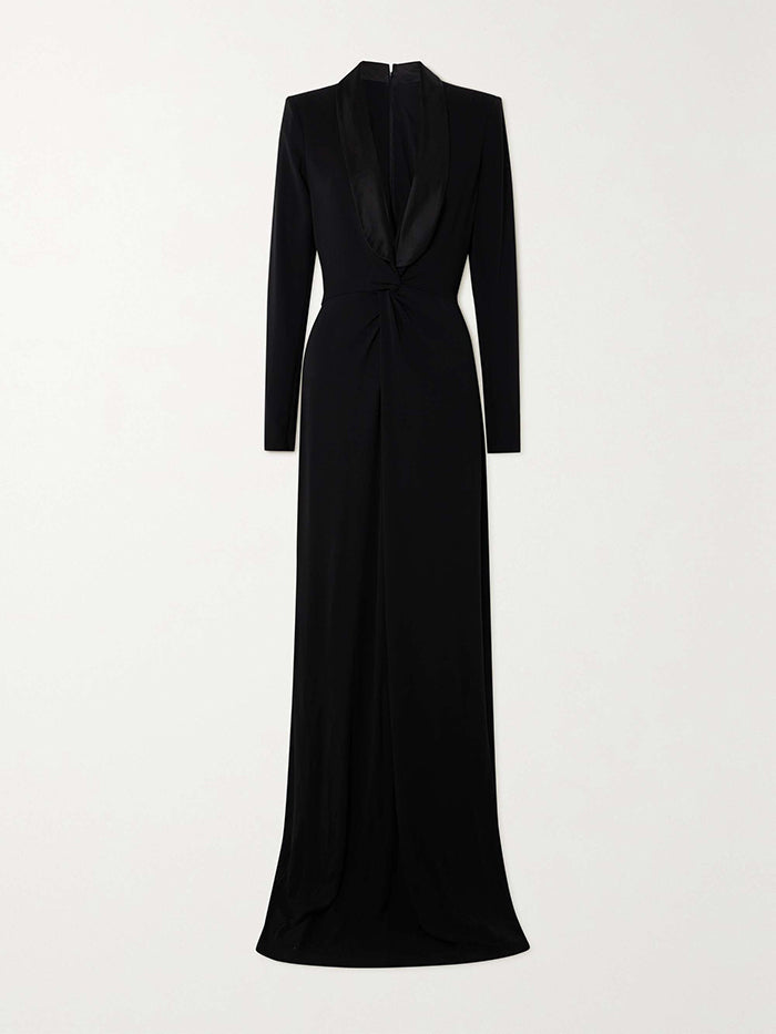 Long Sleeves Skinny Color Deep V-neck Maxi Dresses