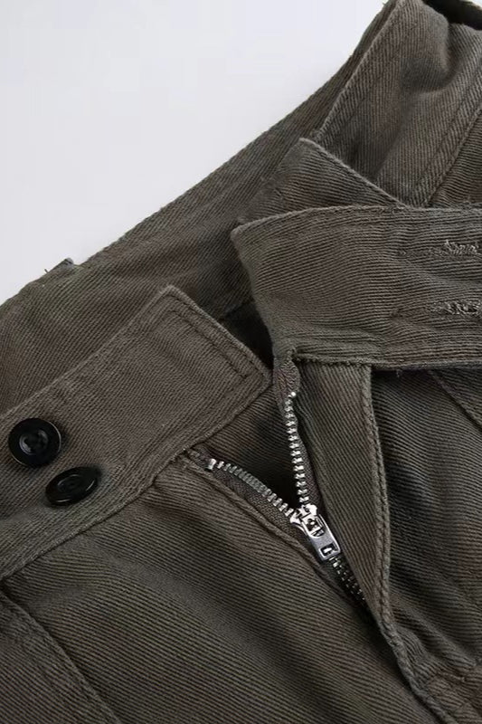 Multi-pocket Mid-waisted Denim Cargo Pant