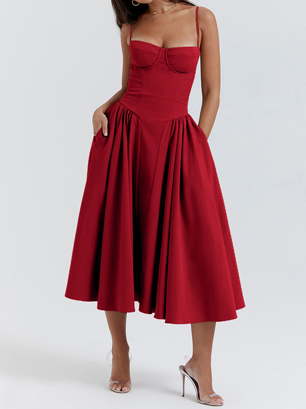 Red Cami Slim Midi Dress