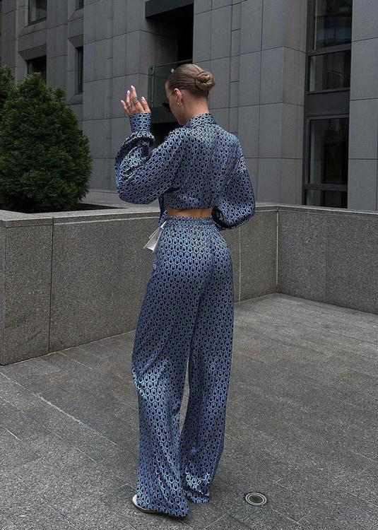 Ease - Printed Button-up Shirt and Wide-leg Pants Set