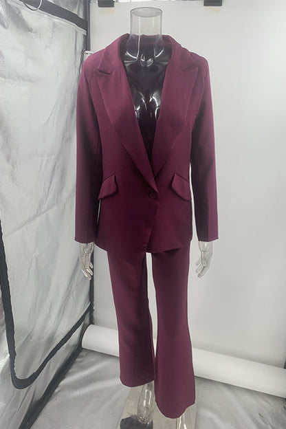 Moxidress One Button Pocketed Blazer and Straight Leg Pants Power Suit Set