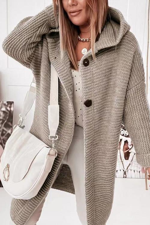 Moxidress Drop Shoulder Hoodied Knitting Cardigan
