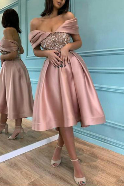 Banquet Off-shoulder Slim Fit Sequin Midi Dress
