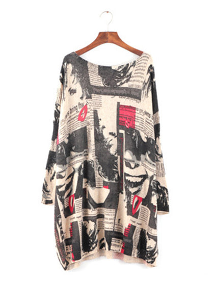 Urban Loose One-shoulder Printed Split-joint Sweater