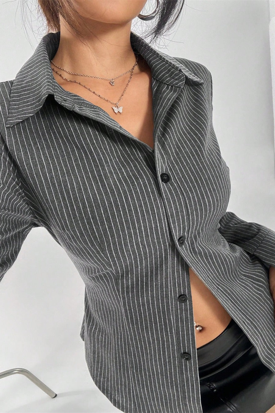 Striped Buttoned Long-sleeve Blouse