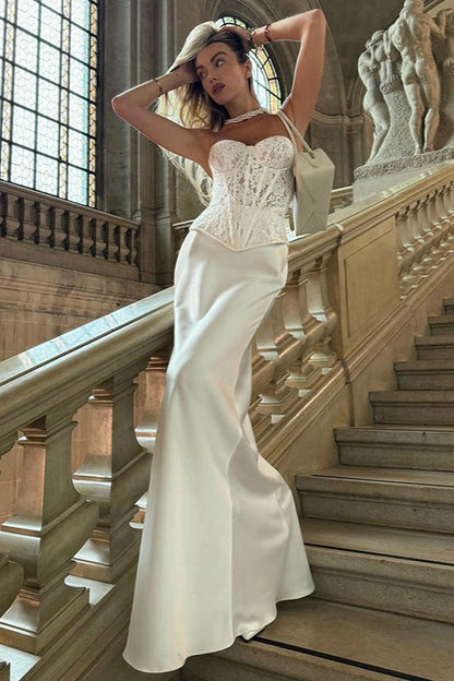 Lace Strapless Boned Fitted Bodycon Maxi Dress