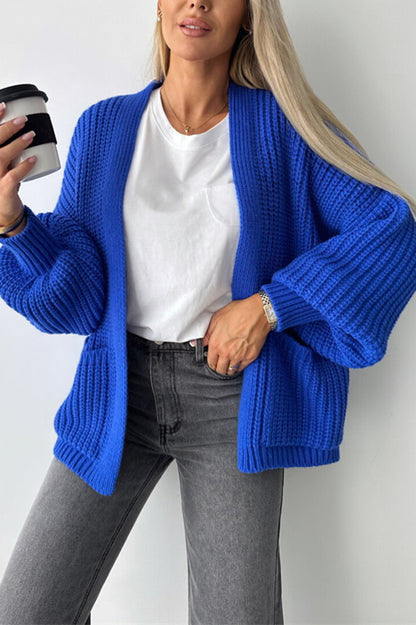 Color V-neck Long-sleeved Knitted Cardigan