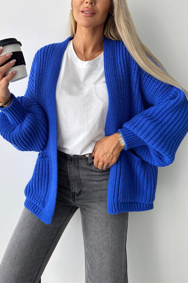 Color V-neck Long-sleeved Knitted Cardigan