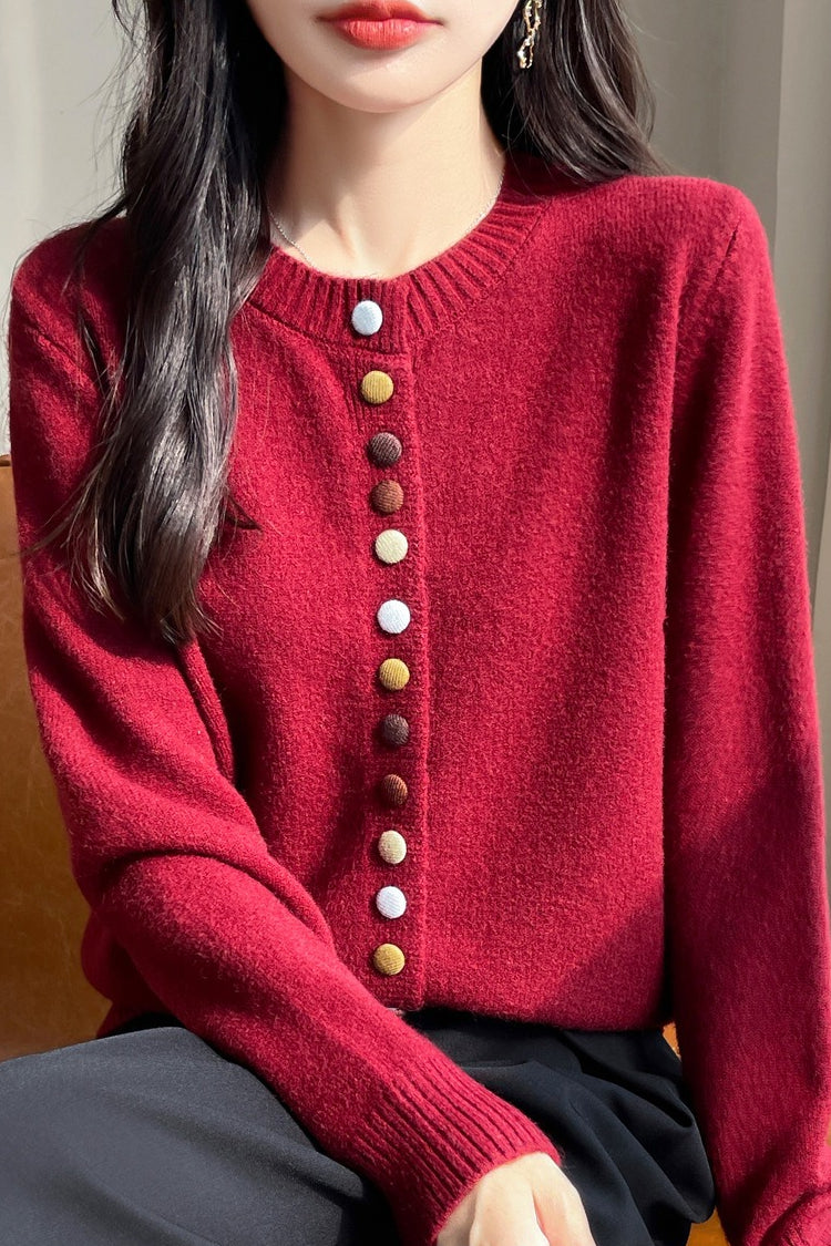 Color Button Velvet Cardigan