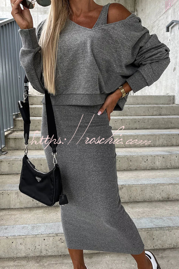 Around the World Hooded Sweatshirt and Slip Maxi Skirt Two Piece Set