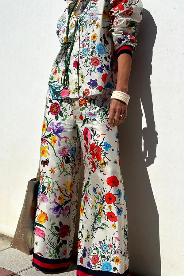 Fabulous Fiesta Satin Unique Print Button Down Oversized Blouse