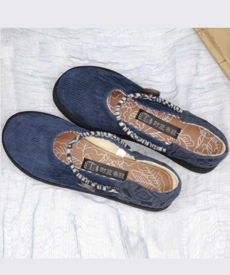Green Flat Feet Shoes Cotton Fabric Buckle Strap Flat Shoes