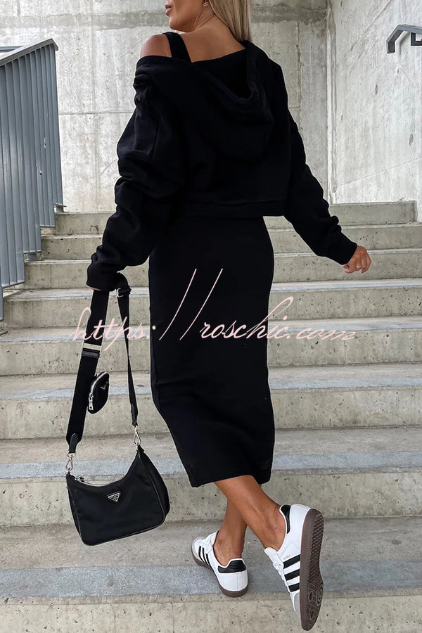 Around the World Hooded Sweatshirt and Slip Maxi Skirt Two Piece Set
