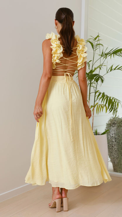 Yellow Ruffle Strap V-neck Maxi Dress
