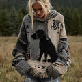 Vintage Dog Horror Spider Web Cozy Knit Hooded Sweater artswardrobe