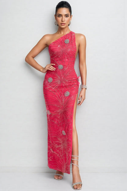 Simeon Pink Sequin High Split Maxi Dress