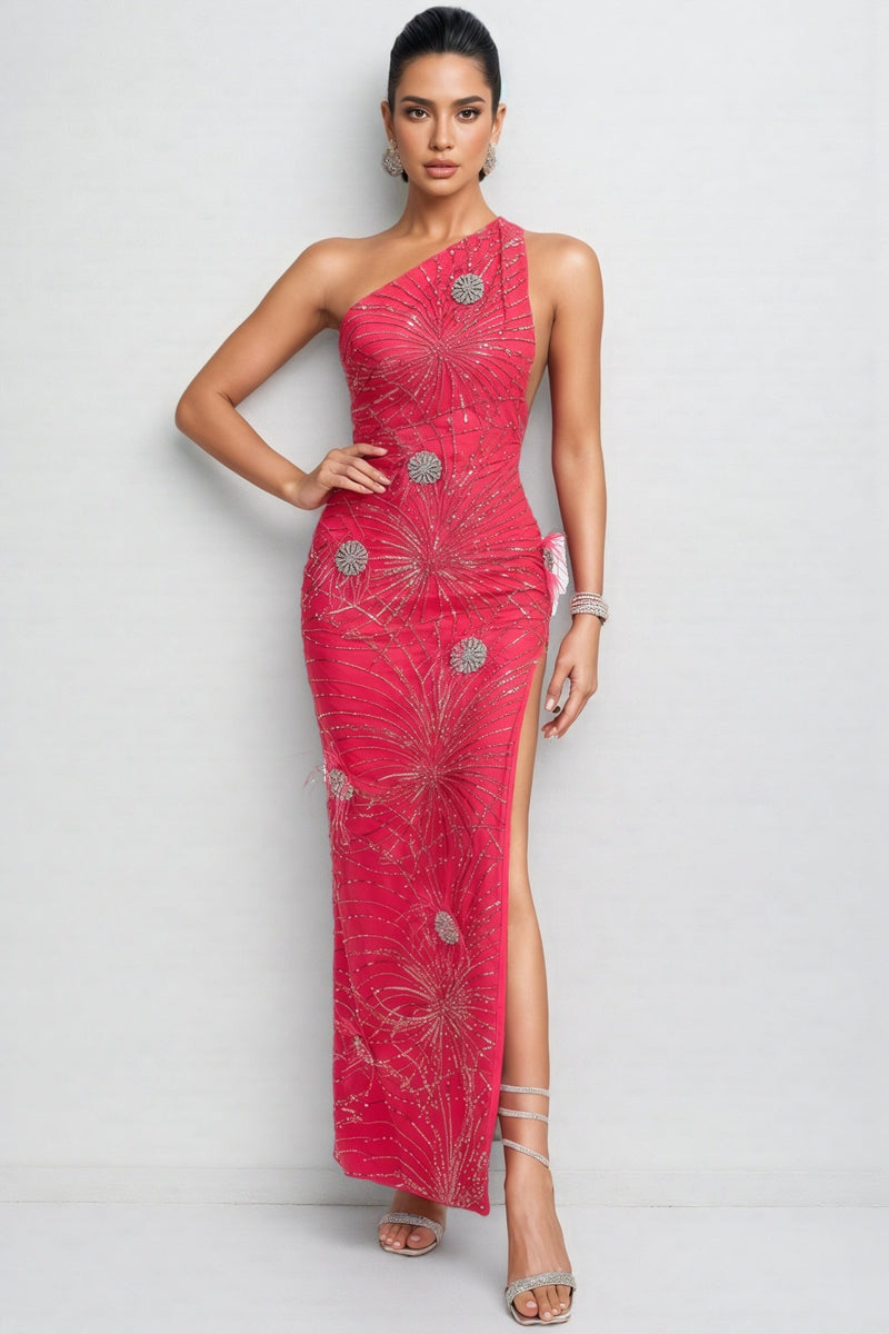 Simeon Pink Sequin High Split Maxi Dress