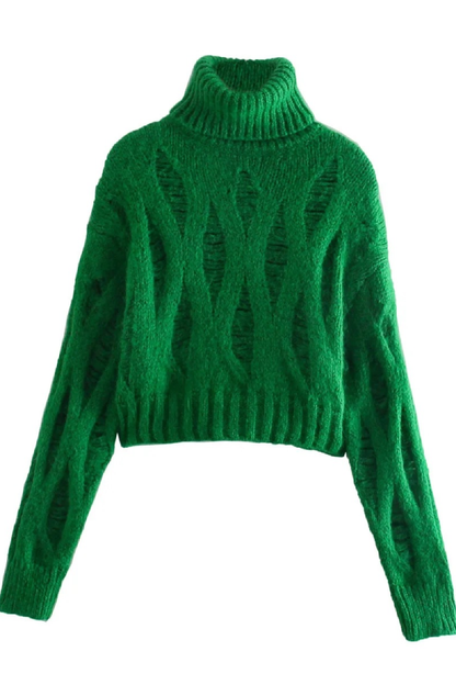 Ripped Custom Design High Neck Cropped Sweater