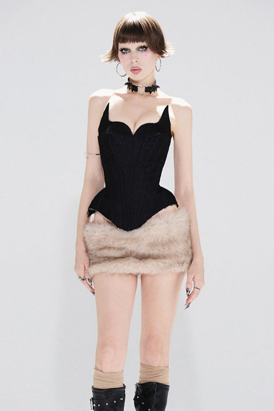 Color Backless Tube Fleece Two Piece Set